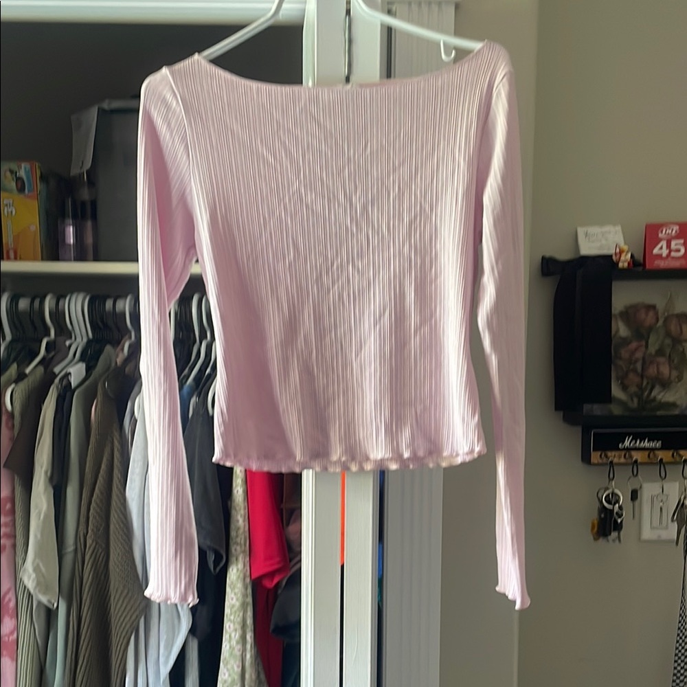 Garage Pink Ribbed Crop Long Sleeve Top